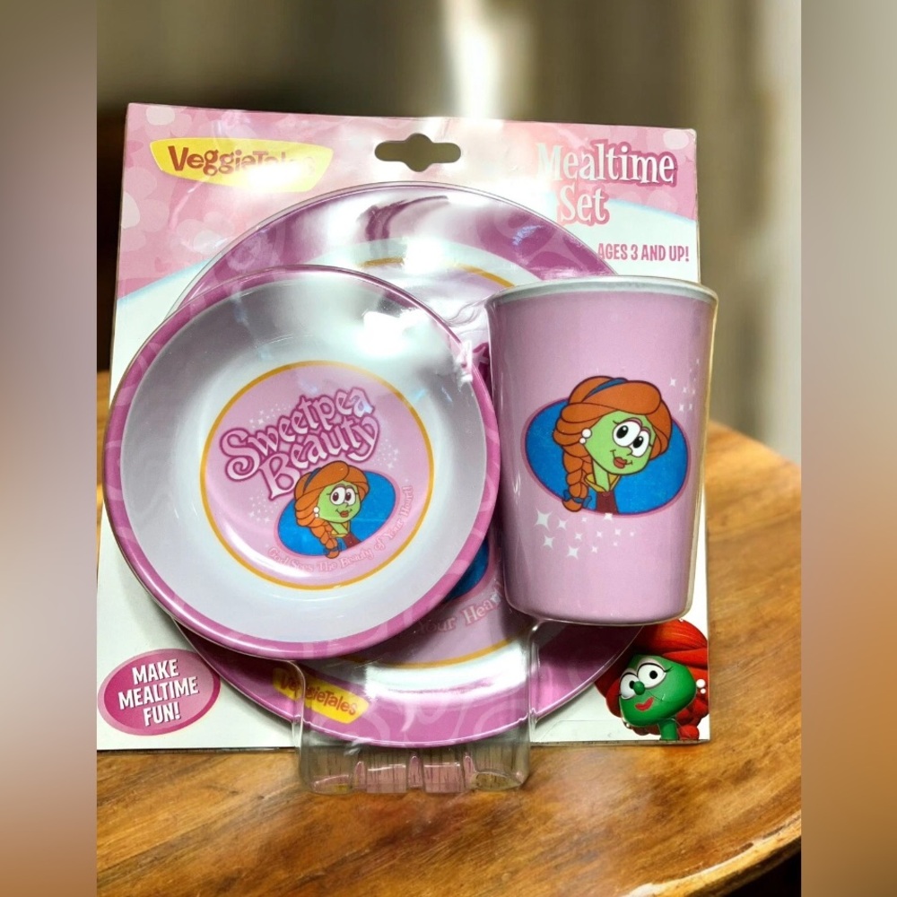 SweetPea Beauty VeggieTales Big Idea Melamine Plate Bowl Cup Dinnerware 3 Pcs